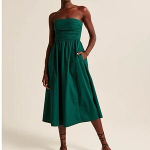 Abercrombie & Fitch Elegant Poplin Green Strapless Midi Dress size small